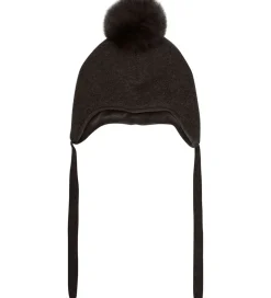 Huer Og Hatte|Babyhjelme*Huttelihut Hue - Uld - Dark Brown Melange m. Kvast