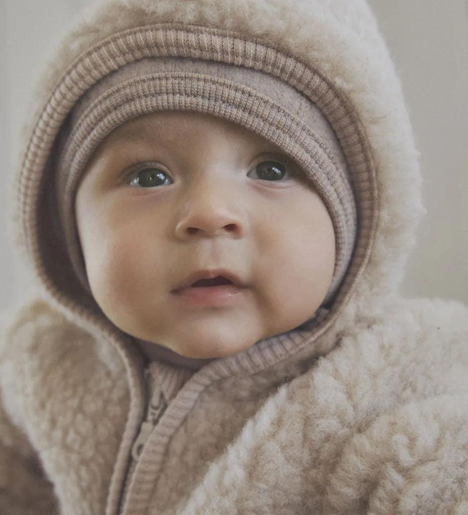 Børn Huttelihut Køredragt - Uldfleece - Teddy - Cement