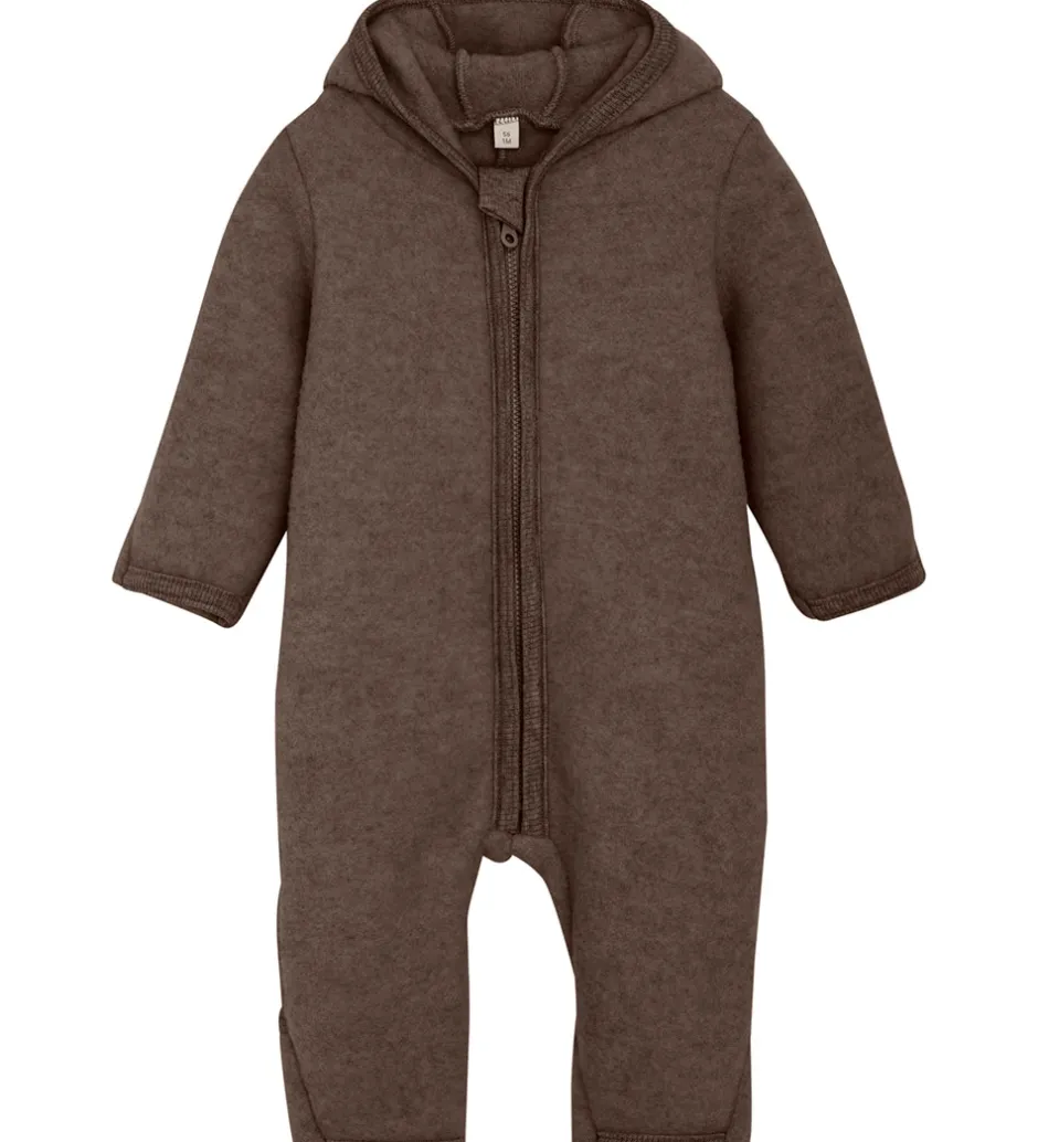 Børn Huttelihut Køredragt - Uldfleece - Brown Melange m. Ører