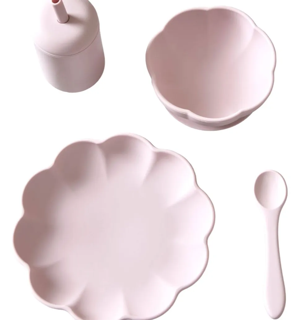 Jack o Juno Spisesæt - Silikone - 4 Dele - Poppy - Light Pink
