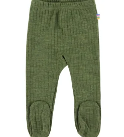 Uld*Joha Leggings m. Fødder - Uld - Rib - Mørk Oliven