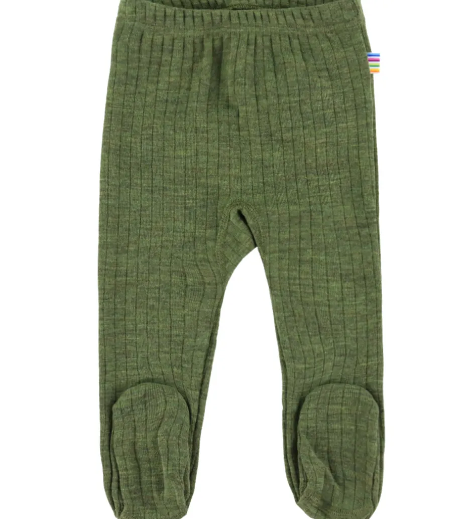 Uld*Joha Leggings m. Fødder - Uld - Rib - Mørk Oliven