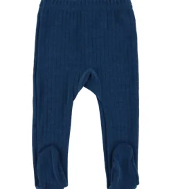 Børn Joha Leggings m. Fødder - Uld - Rib - Mørk Turkis