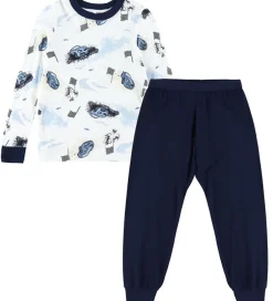 Nattøj|Drengetøj*Joha Nattøj - 2 Delt - Bambus - Off White m. Print