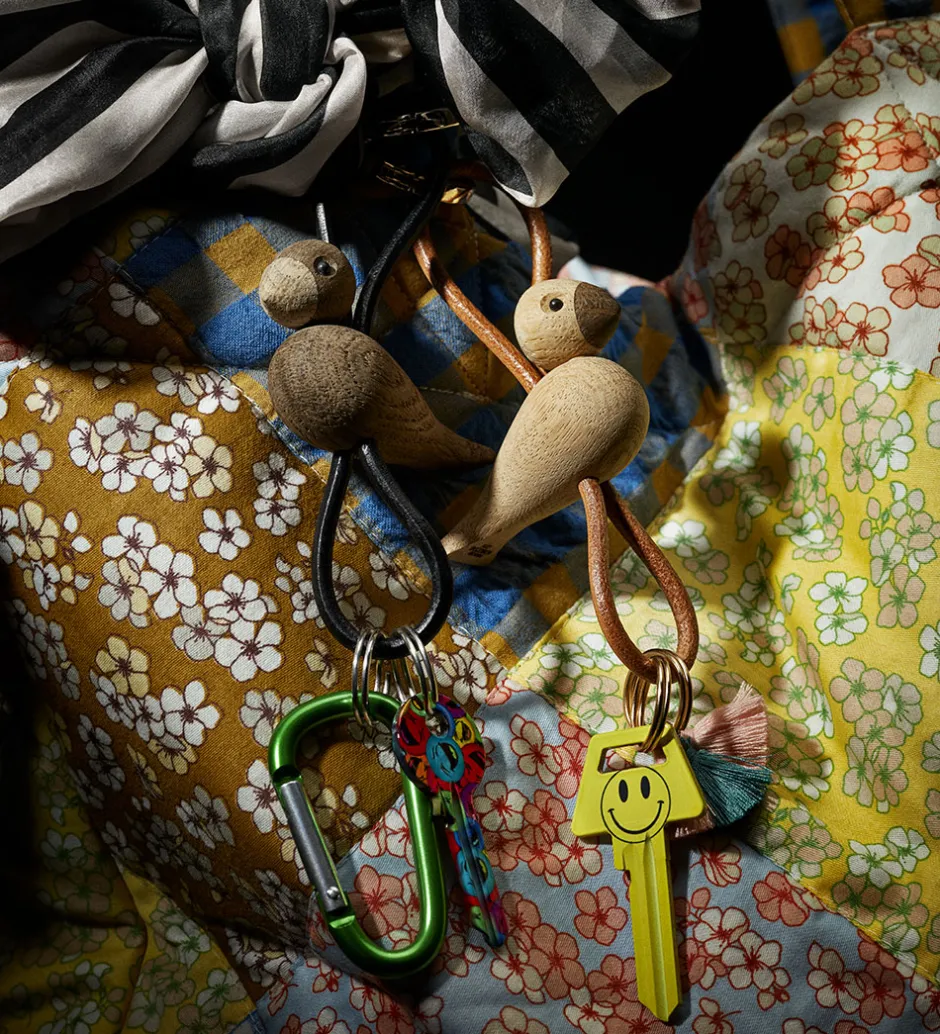 Nøgleringe*Kay Bojesen Nøglering - Fugl/Guld - Naturlæder/Eg