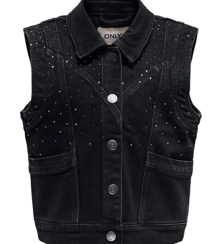 Børn Kids Only Denimvest - KogKennedy - Washed Black/Rhinestone
