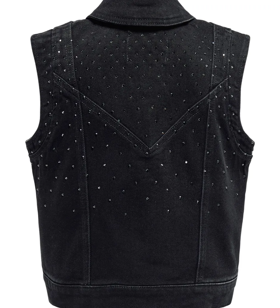 Børn Kids Only Denimvest - KogKennedy - Washed Black/Rhinestone