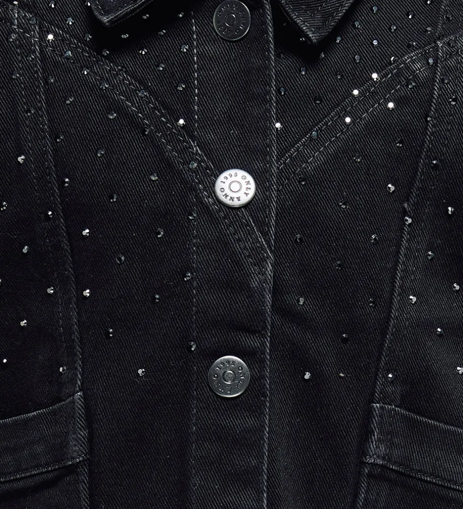 Børn Kids Only Denimvest - KogKennedy - Washed Black/Rhinestone