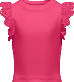 Børn Kids Only Top - Rib - KogDrea - Fuchsia Purple m. Broderi Anglai