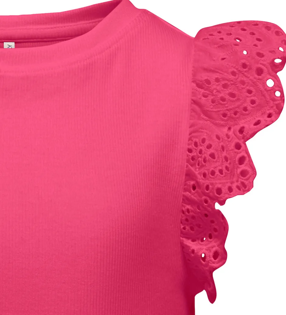 Børn Kids Only Top - Rib - KogDrea - Fuchsia Purple m. Broderi Anglai