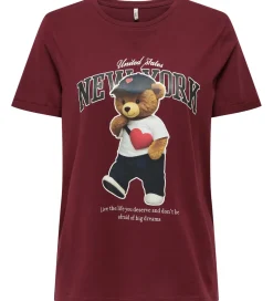 Børn Kids Only T-shirt - KogLina - Bear O-Neck Top - Cabernet/New Yor
