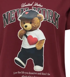 Børn Kids Only T-shirt - KogLina - Bear O-Neck Top - Cabernet/New Yor