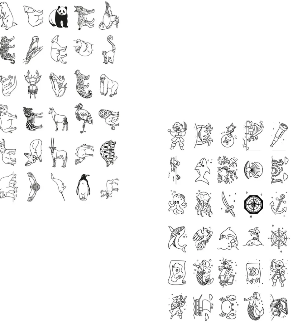 Kreasæt*Kidywolf Refill Tegnemotiver - 60 motiver - Animals of The World
