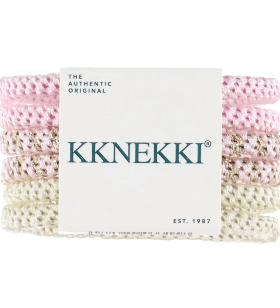 Hårpynt|Hårelastikker*Kknekki Hårelastikker - Slim - 6-pak - Rosa/Hvid m. Guld