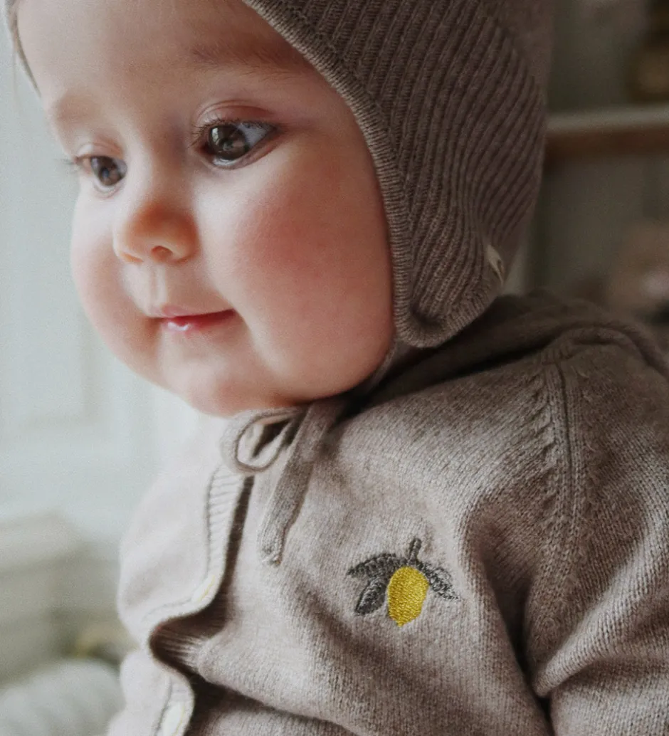 Babyhjelme*Konges Sløjd Babyhjelm - Uld - Strik - Mattou - Lysebrun