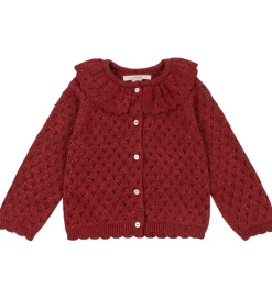Børn Konges Sløjd Cardigan - Strik - Red Dahlia m. Hulmønster