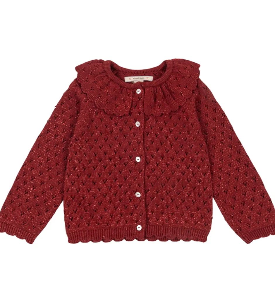 Børn Konges Sløjd Cardigan - Strik - Red Dahlia m. Hulmønster