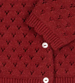 Børn Konges Sløjd Cardigan - Strik - Red Dahlia m. Hulmønster