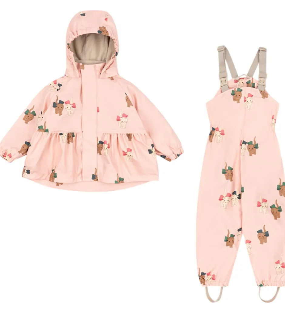 Regntøj*Konges Sløjd Regntøj m. Seler/Fleece - PU - Palme - Bow Kitty Pi