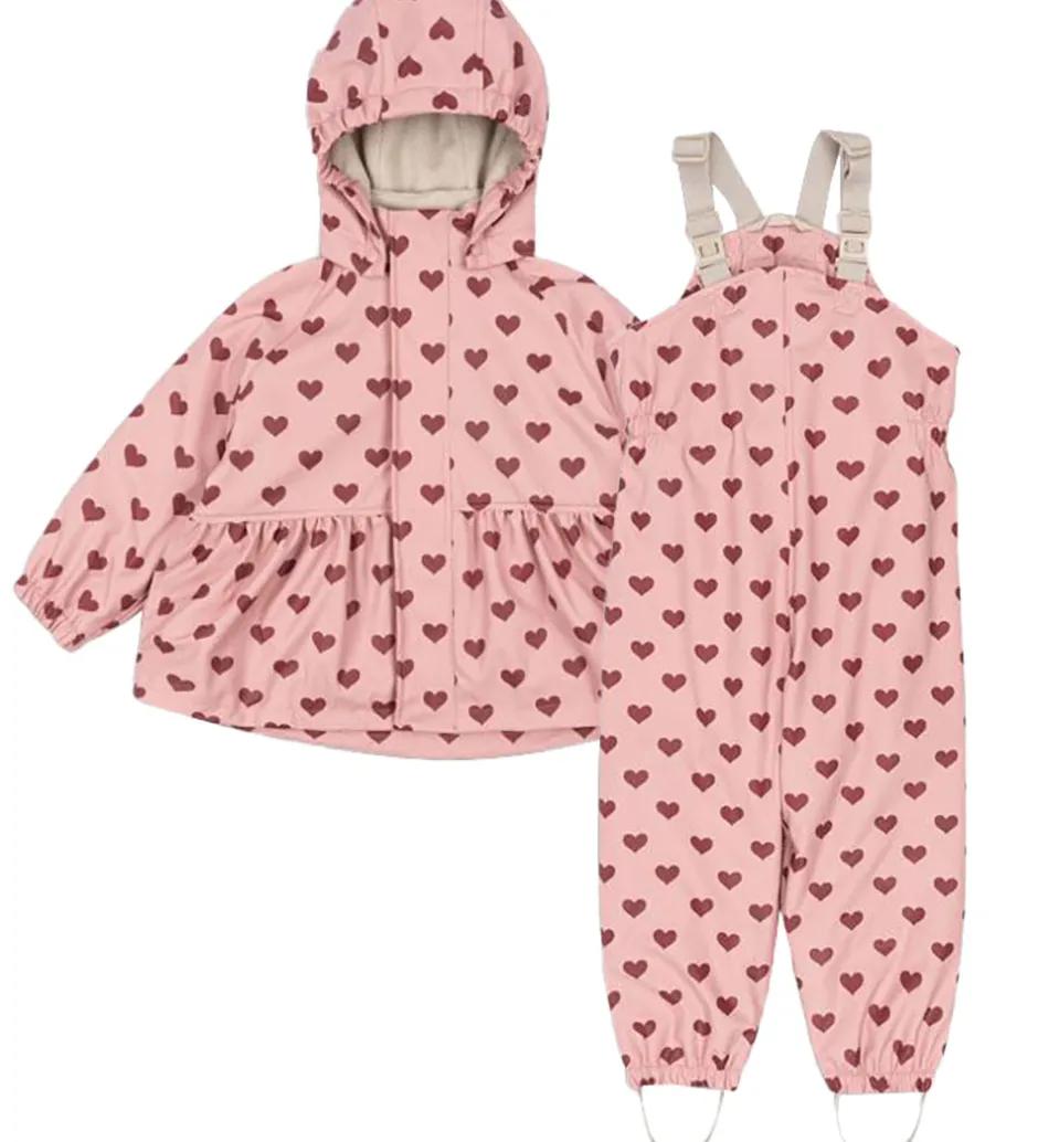Børn Konges Sløjd Regntøj m. Seler/Fleece - PU - Palme - Amour Pink