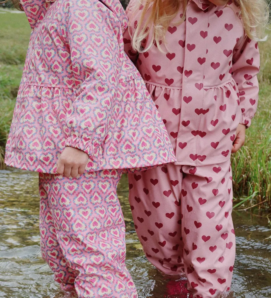 Børn Konges Sløjd Regntøj m. Seler/Fleece - PU - Palme - Amour Pink