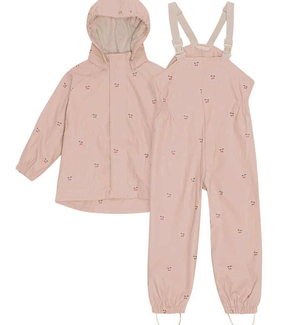 Regntøj*Konges Sløjd Regntøj m. Seler/Fleece - PU - Rainy Palme - Cherry