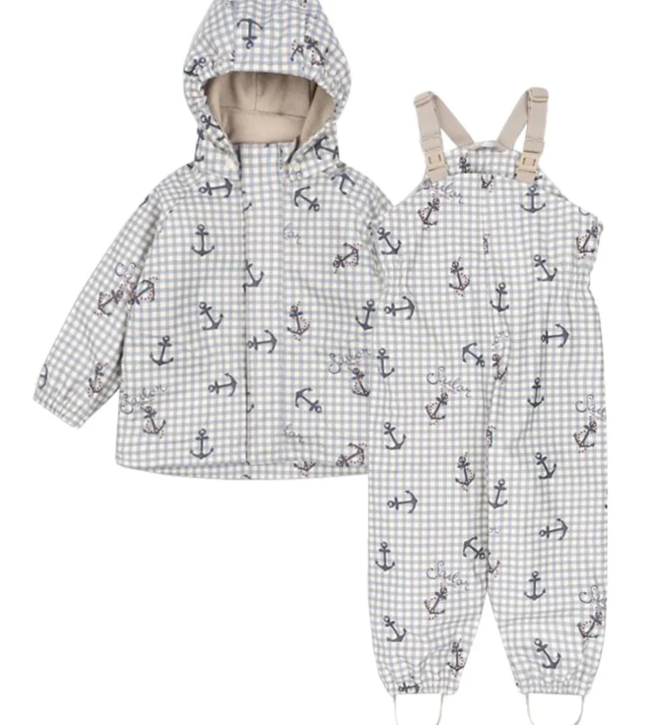 Børn Konges Sløjd Regntøj m. Seler/Fleece - PU - Palme - Sailor Check