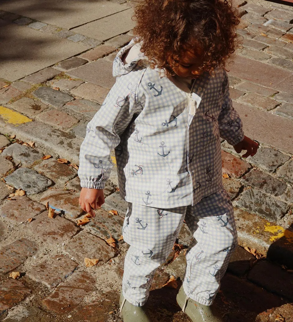 Børn Konges Sløjd Regntøj m. Seler/Fleece - PU - Palme - Sailor Check
