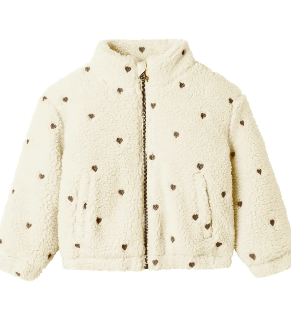 Fleece*Lil Atelier Lil' Atelier Fleecejakke - NmfNalo - Turtledove/Sort m. Hjerter