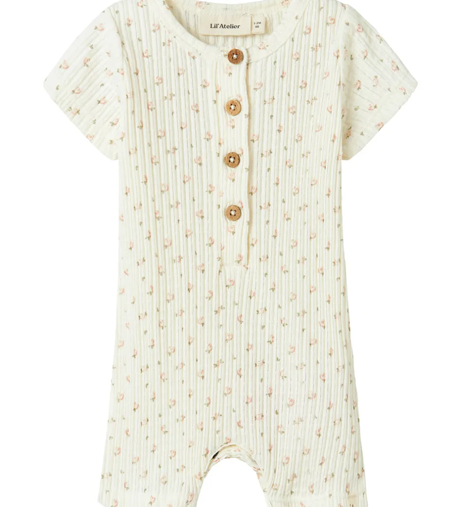 Børn Lil Atelier Lil' Atelier Sommerdragt - Rib - NbfHulla - Coconut Milk m. Blom