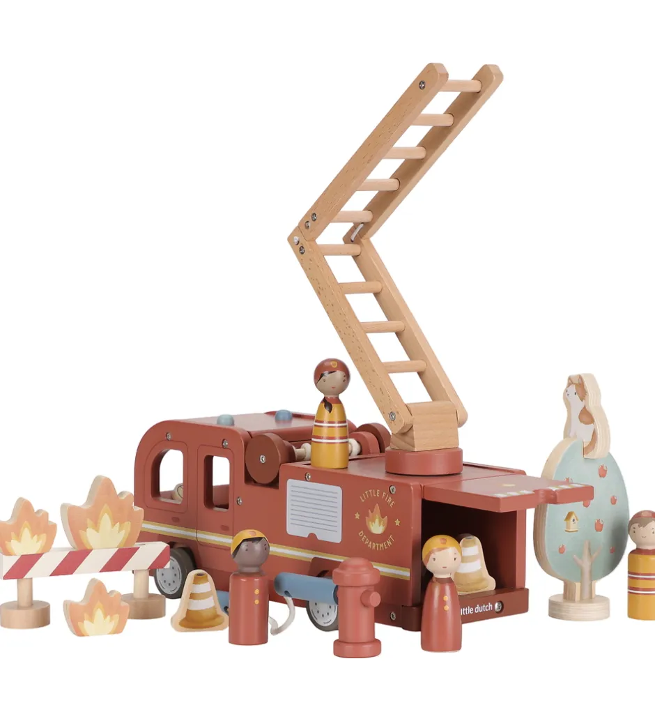 Trælegetøj|Biler, Tog Og Køretøjer*Little Dutch Brandbil m. Træfigurer - Træ - Rød