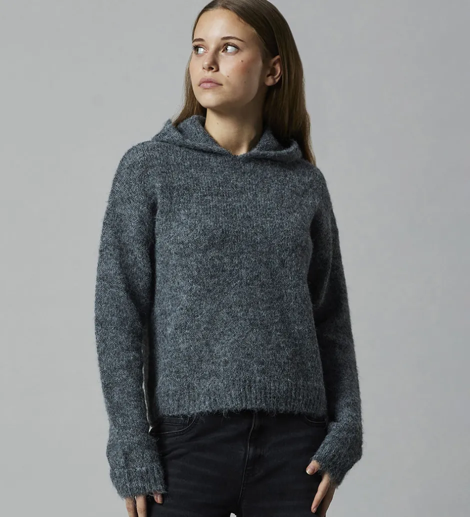 Børn LMTD Hættetrøje - Strik - NlfNulo - Dark Grey Melange