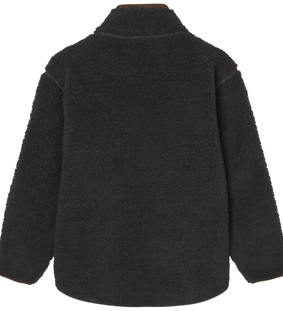 Fleece*Mads Nørgaard Fleecejakke - Teddy - Jeffo - Jet Black m. Brun