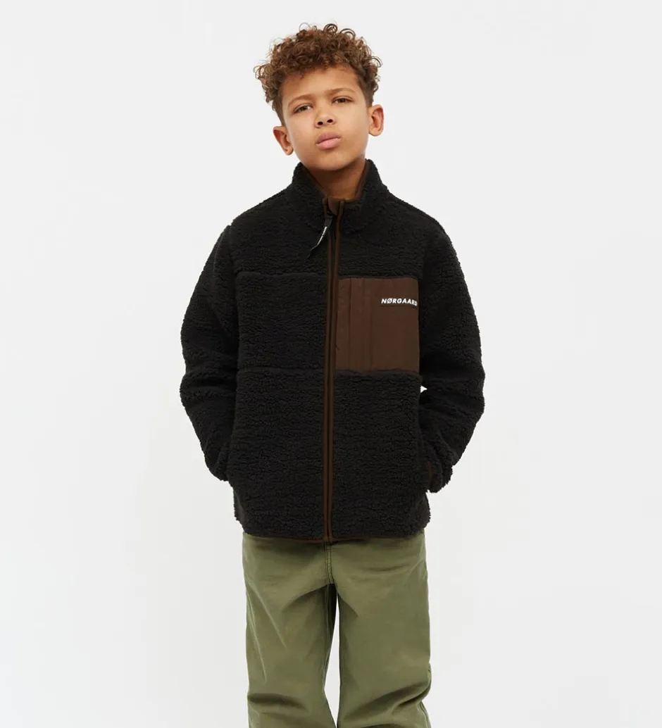Fleece*Mads Nørgaard Fleecejakke - Teddy - Jeffo - Jet Black m. Brun