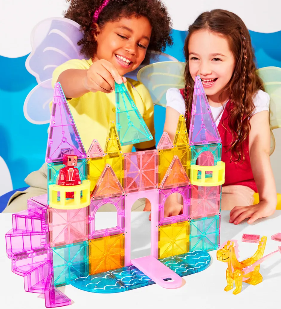 Magnetlegetøj*Magna-Tiles Magnetsæt - 48 Dele - Castle Deluxe + MicroMAGS