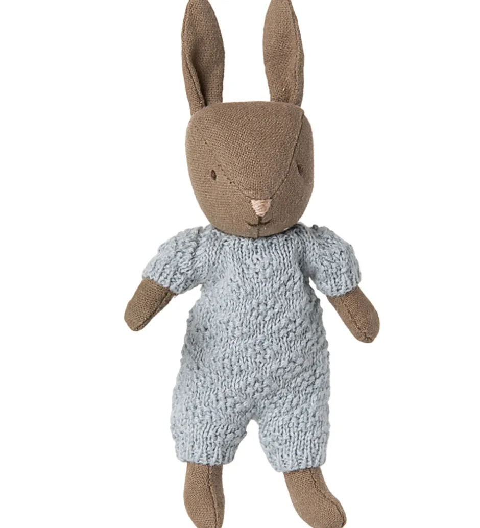 Dukker Og Tilbehør*Maileg Hare - Micro - Strikket Dragt - Brun/Blå