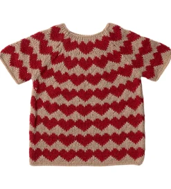 Maileg Julesweater til Nissepige - str.6 - Beige/Røde Hjerter