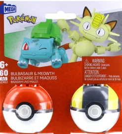 Byg Og Klodser*MEGA Bloks MEGA Pokémon - 60 Dele - Bulbasaur & Meowth