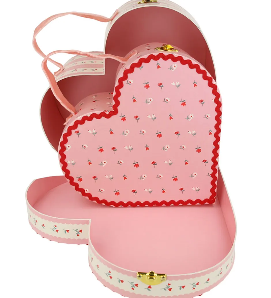 Bokse Og Kasser|Opbevaring*Meri Meri Kuffert - Hjerte - 2-pak - 21/26 cm - Vintage Heart -