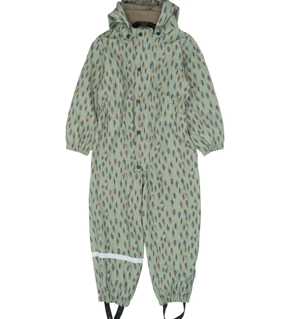Børn Mikk-Line Regndragt m. Fleece - PU - Iceberg Green m. Print