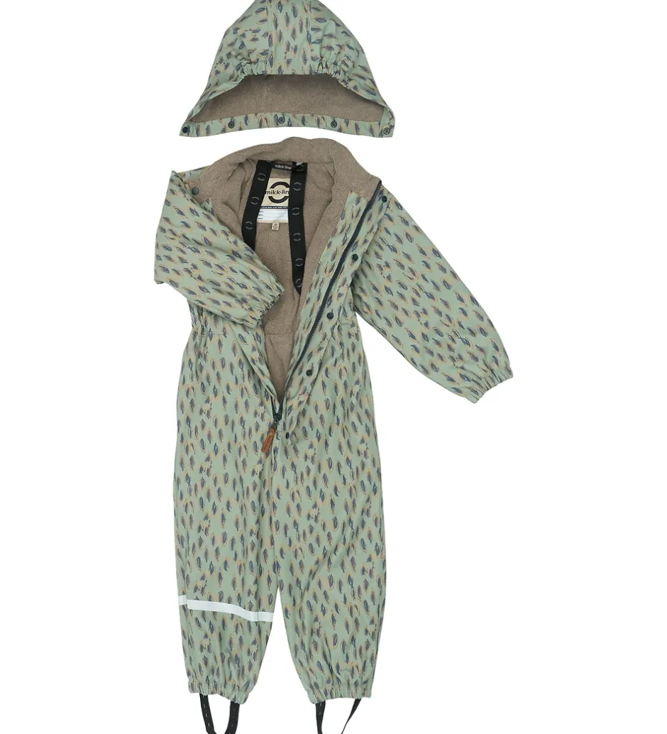 Børn Mikk-Line Regndragt m. Fleece - PU - Iceberg Green m. Print