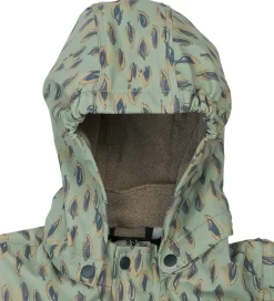 Børn Mikk-Line Regndragt m. Fleece - PU - Iceberg Green m. Print