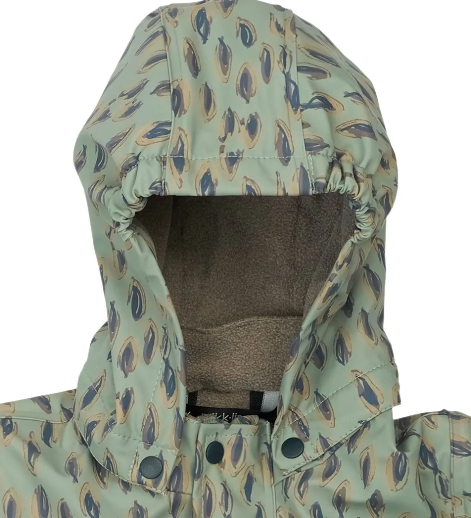 Børn Mikk-Line Regndragt m. Fleece - PU - Iceberg Green m. Print