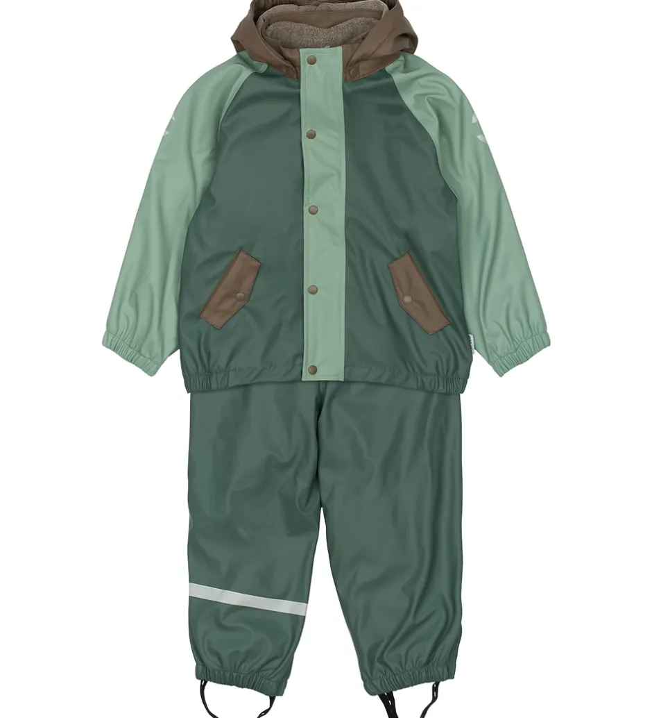 Børn Mikk-Line Regntøj m. Fleece/Seler - PU - 3i1 - Balsam Green