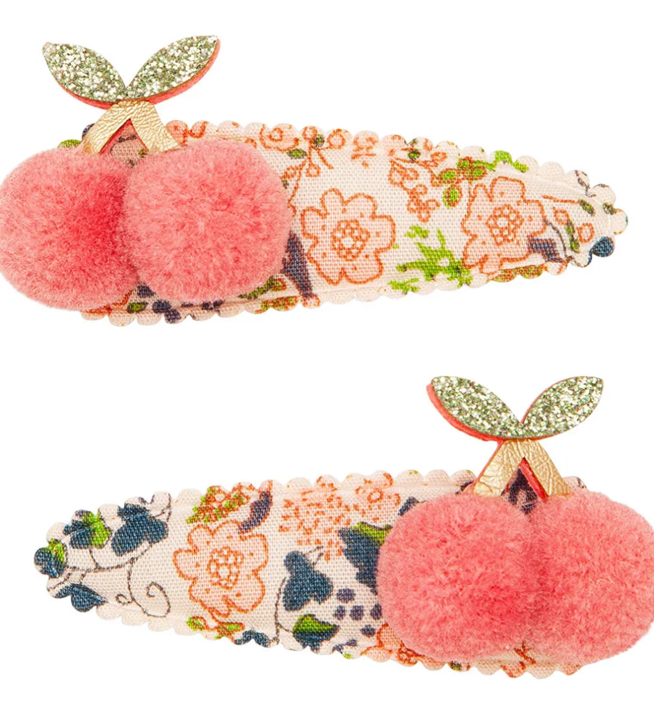 Hårspænder*Mimi & Lula Hårspænder - 2-pak - 5 cm - Floral Pom Pom Cherries