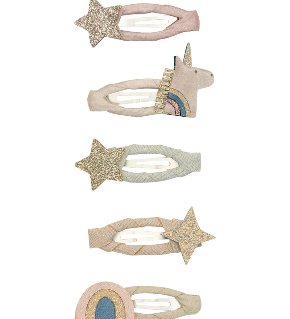 Hårspænder|Hårpynt*Mimi & Lula Hårspænder - 5-pak - 4 cm - Mini Unicorn Celeste