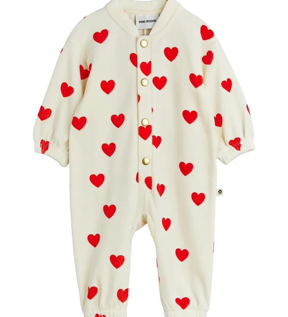 Børn Mini Rodini Heldragt - Velour - Hearts - Hvid