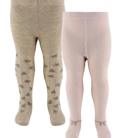 Børn Minymo Strømpebukser - 2-pak - Shell/beige m. Sløjfer
