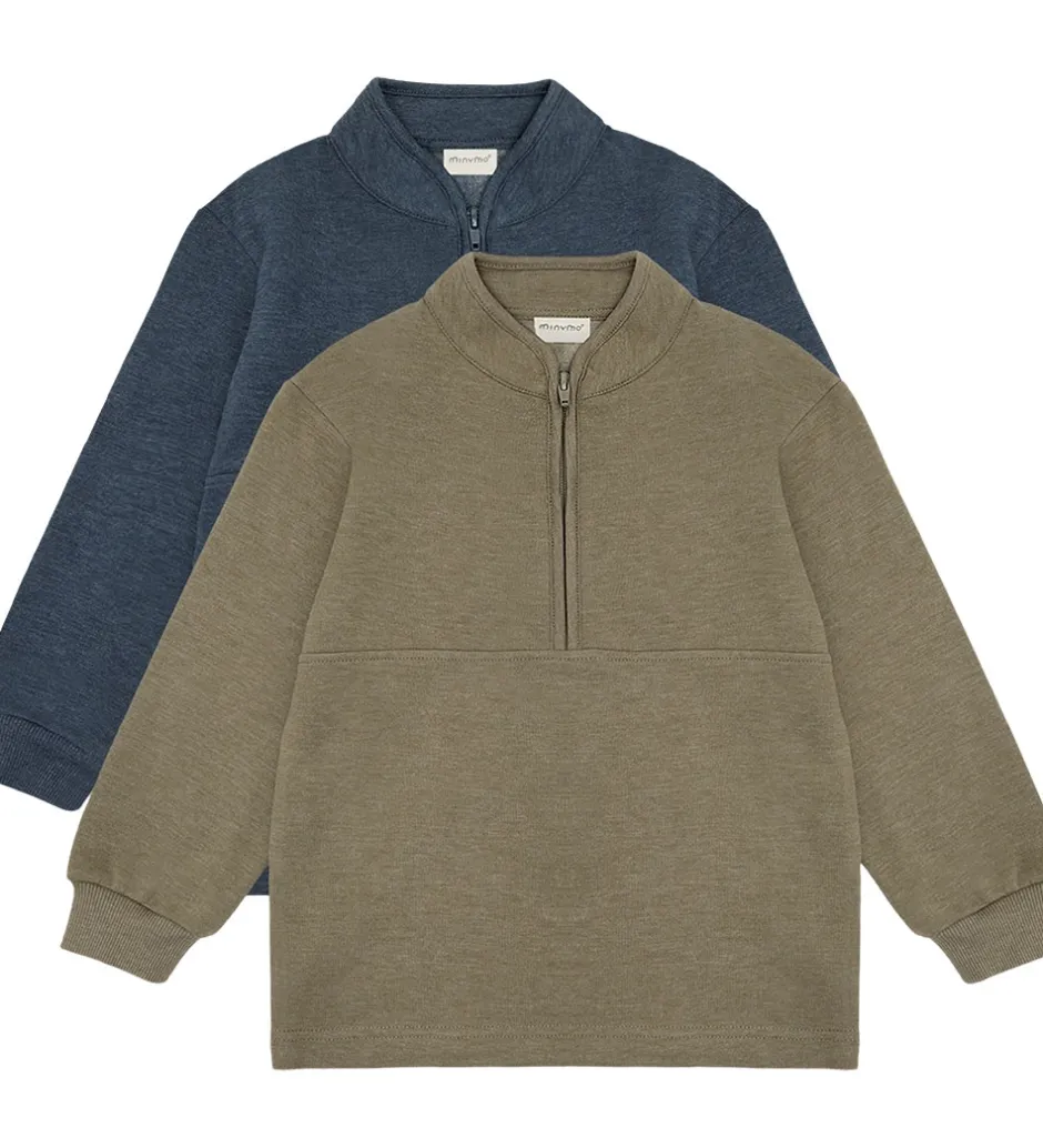 Børn Minymo Sweatshirt m. Lynlås - 2-pak - Vetiver