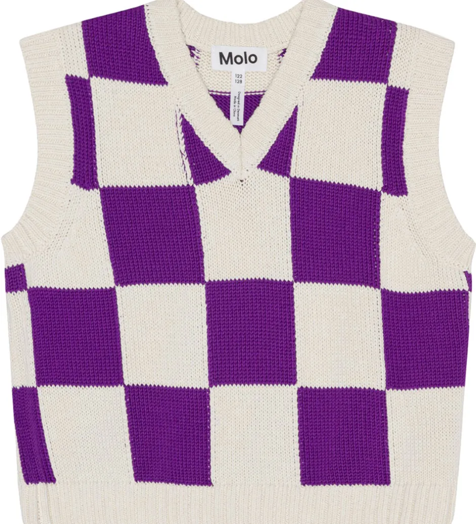 Børn Molo Vest - Strik - Gitta - Purple Shell Check